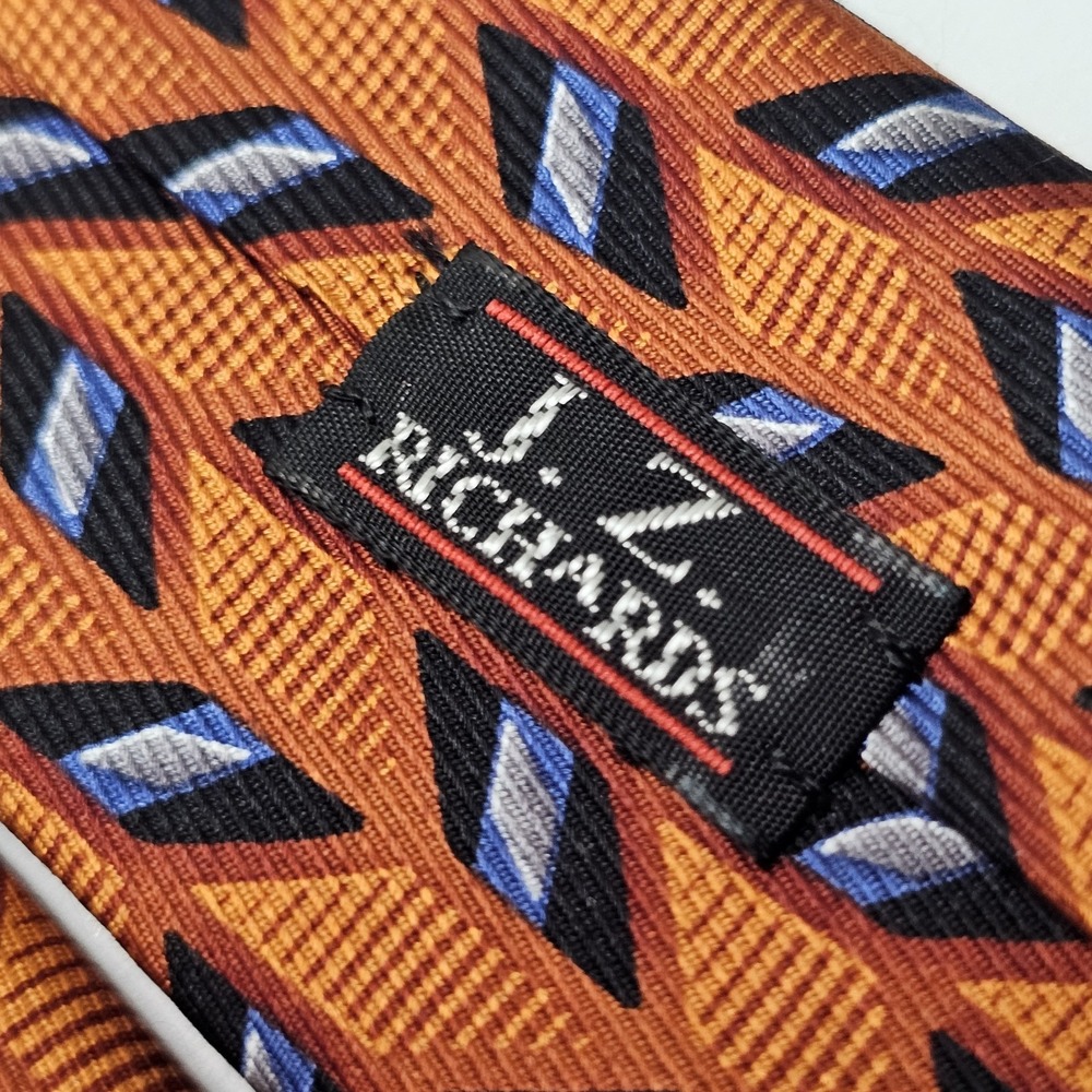 JZ‎ Richards Neck Tie Orange Geometric Geo Handmade All Silk Made In USA - Picture 4 of 7